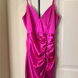 Emerald Sundae Hot Pink Dress  size medium satin body con dress